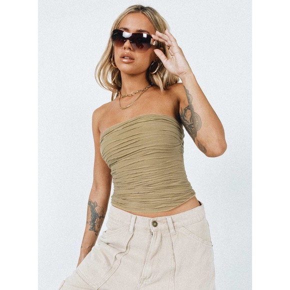 Princess Polly Tube Top 10 Large Mushroom Tan Strapless Cecile Textured NWT - Picture 14 of 14